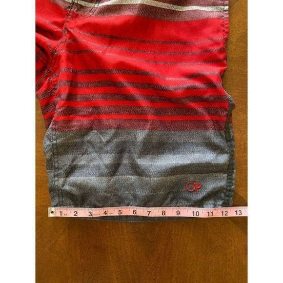 OCEAN Pacific OP Board Shorts Red Stripe Waist 32-34 Size M Lined Black Gray VGC - Picture 11 of 15